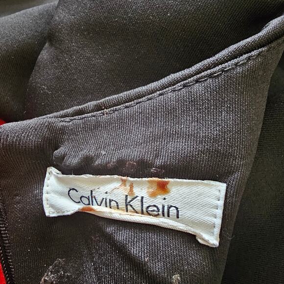 Calvin Klein Black Ruffle BodyCon Sheath Dress w/White Piping Ruffle Trim - Picture 5 of 5